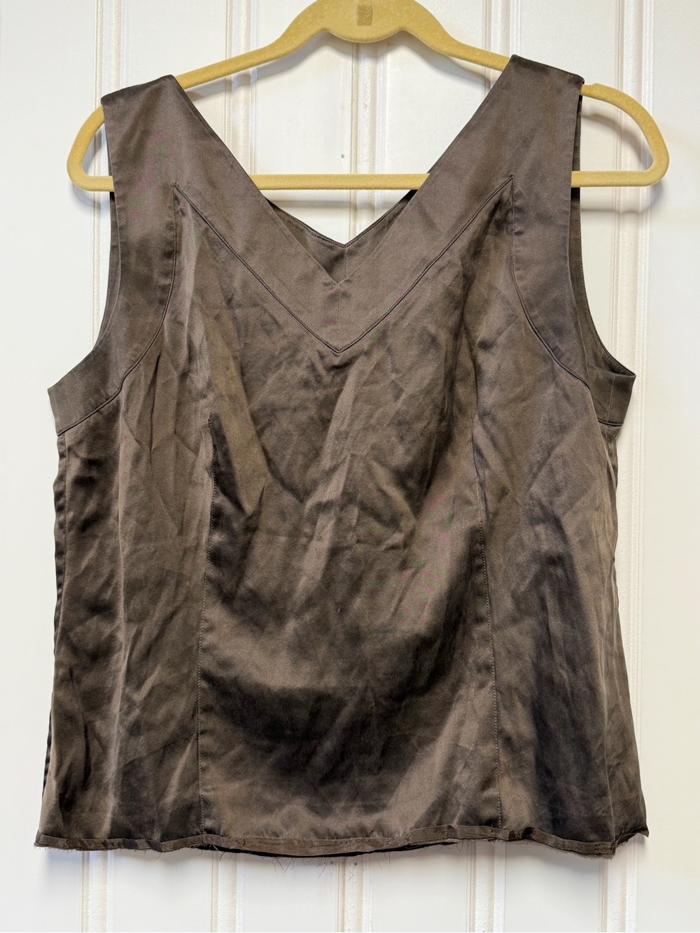 Doncaster Signature Chocolate Brown Silk Satin V-Neck Tank Top 14